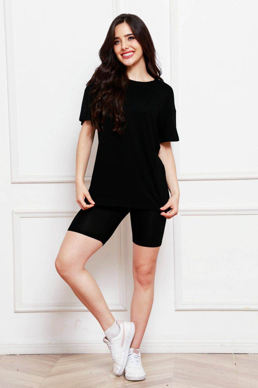 Round Neck Short Sleeve T-Shirt and Shorts Set - Hovatok