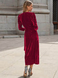 Surplice Puff Sleeve Midi Dress - Hovatok