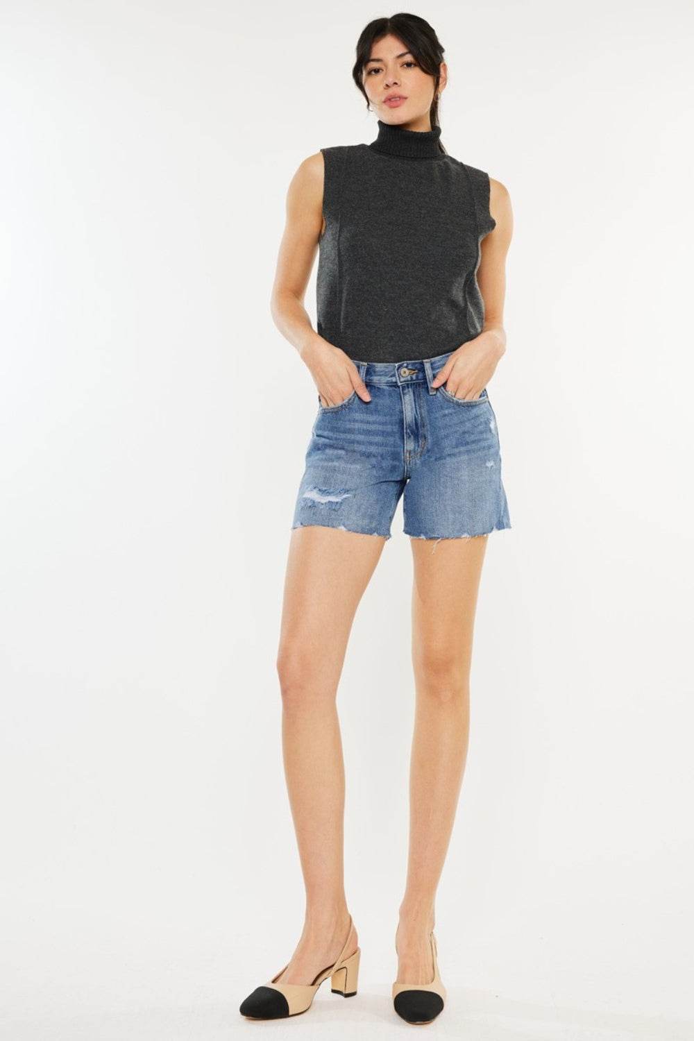 Kancan Distressed High Waist Denim Shorts - Hovatok