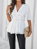 Devine Tied Front Peplum Blouse - Hovatok