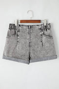 Zipped Cuffed Edge Denim Shorts - Hovatok