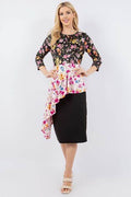 Celeste Full Size Floral Asymmetrical Hemline Round Neck Top Plus Size - Hovatok
