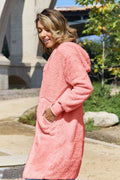 Double Take Full Size Hooded Teddy Bear Jacket with Thumbholes - Hovatok