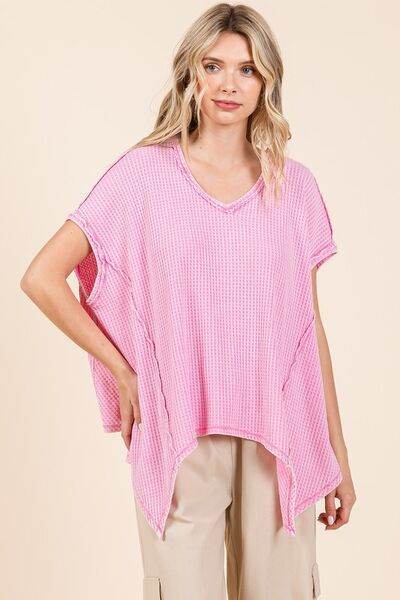 Mittoshop Mineral Wash Waffle Knit Pointed Hem Oversized Top - Hovatok