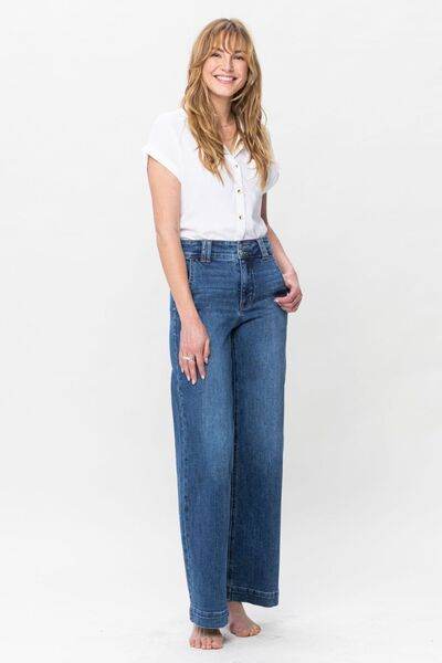 Judy Blue Full Size Double Button Wide Leg Jeans - Hovatok