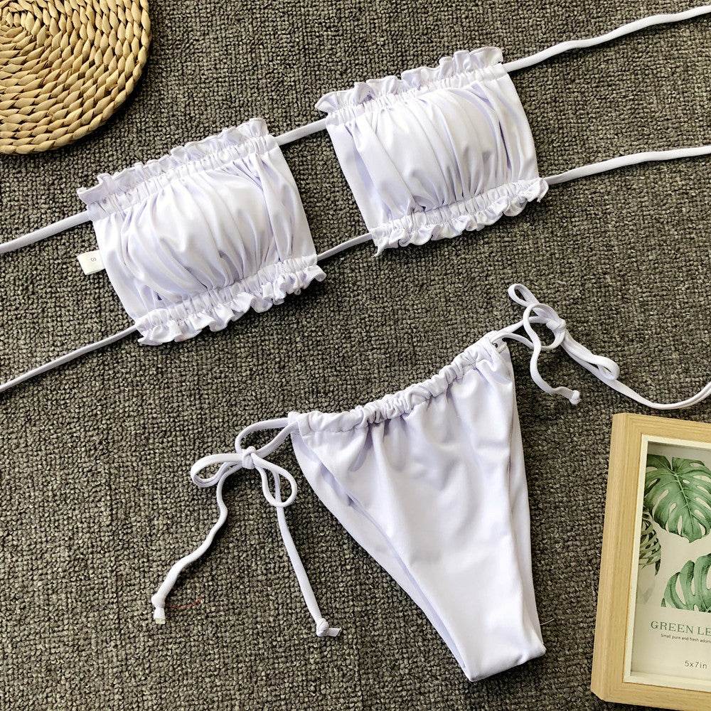 Frill Trim Ruched Bikini Set - Hovatok