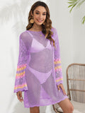 Openwork Contrast Long Sleeve Cover-Up - Hovatok