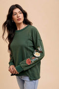 Annie Wear Embroidered Long Sleeve French Terry Top - Hovatok