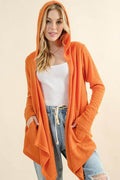 And The Why Full Size Thermal Hooded Open Front Cardigan with Pockets - Hovatok