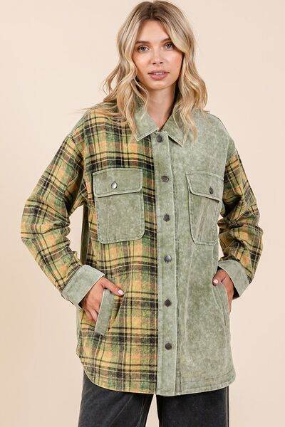 Mittoshop Plaid Button Down Drop Shoulder Jacket - Hovatok