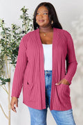 Basic Bae Full Size Ribbed Open Front Cardigan with Pockets - Hovatok