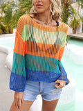 Angel Wings Color Block Openwork Boat Neck Cover Up - Hovatok