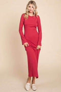 Culture Code Full Size Round Neck Bodycon Bell Maxi Dress - Hovatok