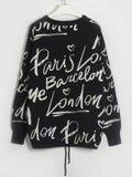 Drawstring Hem Letter Pattern Round Neck Dropped Shoulder Sweater - Hovatok
