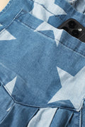 Star Print Buttoned Strap Wide Leg Denim Overalls - Hovatok