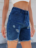 Distressed Raw Hem Denim Shorts - Hovatok