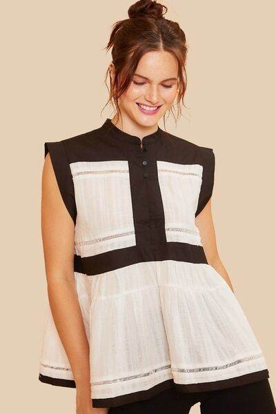Annie Wear Contrast Trim Peplum Button Detail Blouse - Hovatok