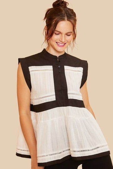 Annie Wear Contrast Trim Peplum Button Detail Blouse - Hovatok