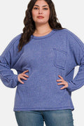 Zenana Full Size Contrast Stitching Brushed Ribbed Hacci Knit Top - Hovatok