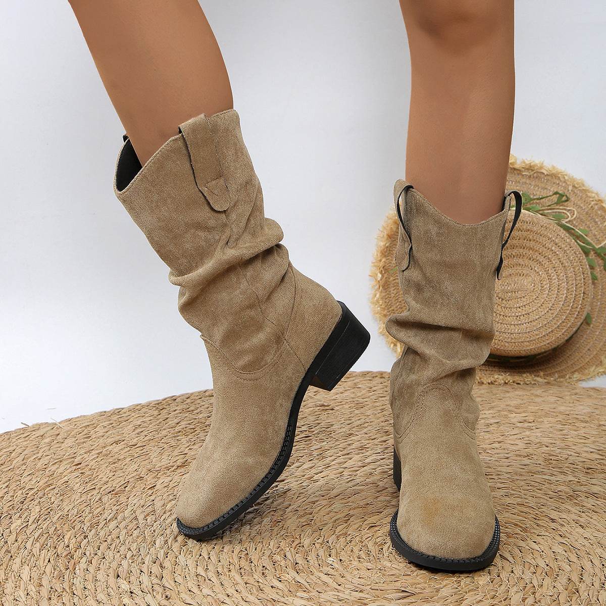 Pleated Pull-On Western Cowboy Boots - Hovatok