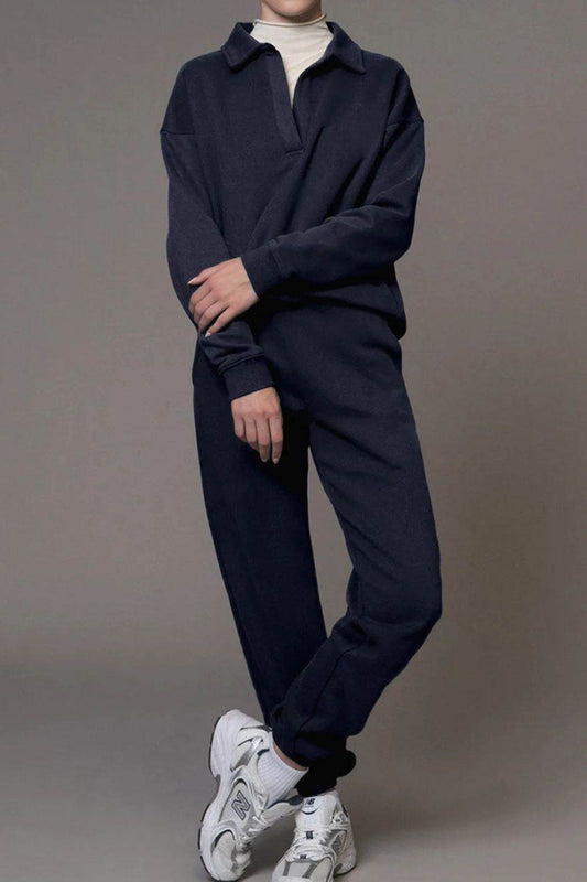 Johnny Collar Long Sleeve Top and Joggers Active Set - Hovatok