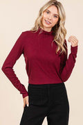 Mittoshop Mock Neck Rib Knit Long Sleeve Crop Top - Hovatok
