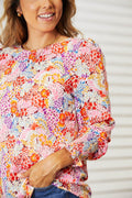 Double Take Floral Print Long Puff Sleeve Blouse - Hovatok