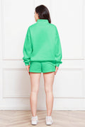 Half Zip Long Sleeve Sweatshirt and Drawstring Shorts Set - Hovatok