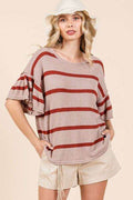 Mittoshop Striped Flounce Sleeve Knit Top - Hovatok