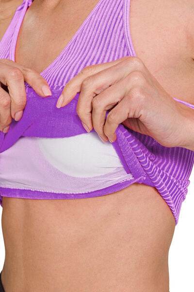 Zenana Washed Ribbed Cropped Bra Padded Tank - Hovatok