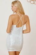 Sequin Spaghetti Strap Mini Wrap Dress - Hovatok