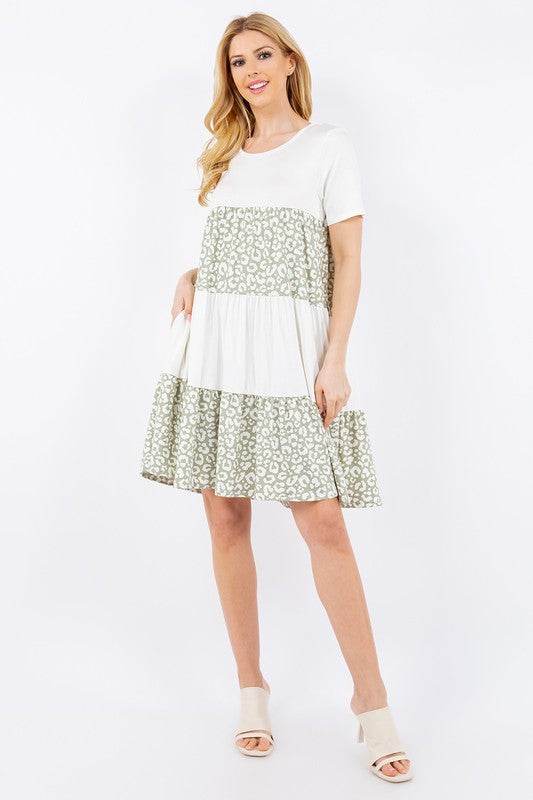 Celeste Full Size Leopard Round Neck Short Sleeve Dress Plus Size - Hovatok