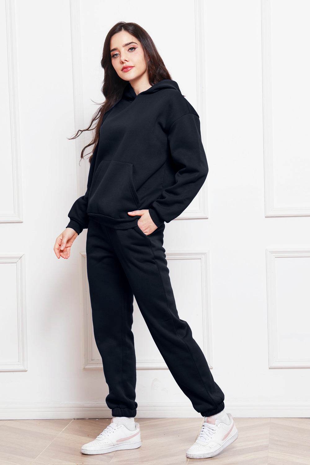 Drop Shoulder Long Sleeve Hoodie and Pants Set - Hovatok