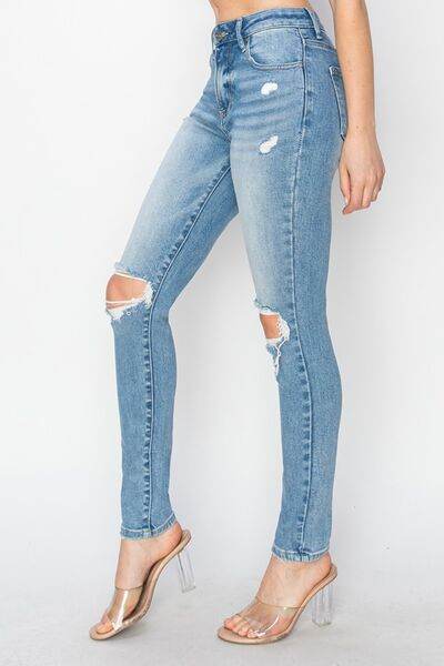 Risen Full Size High Rise Knee Distressed Skinny Jeans - Hovatok
