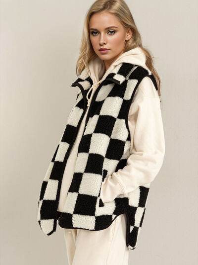 Double Take Full Size Zip Up Checkered Vest Cost - Hovatok