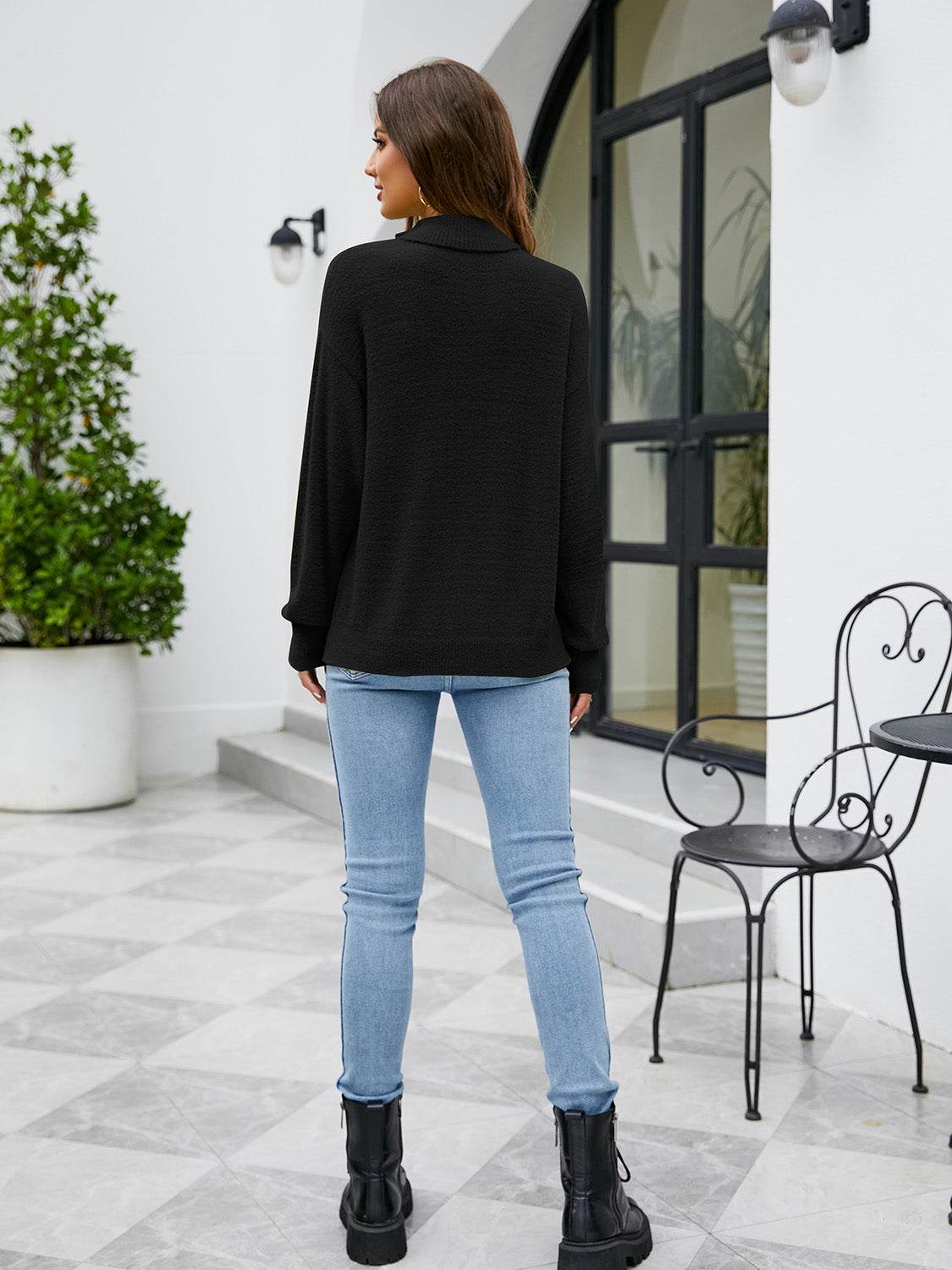 Turtleneck Dropped Shoulder Sweater - Hovatok