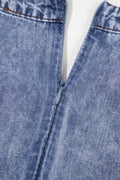 Tie V Neck Tucking Detail Short Sleeve Denim Dress - Hovatok