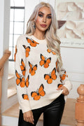 Butterfly Round Neck Long Sleeve Sweater - Hovatok