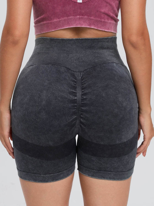 Washed High Waist Active Shorts - Hovatok
