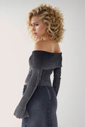 Double Take Ribbed Off-Shoulder Zip Up Long Sleeve Cardigan - Hovatok