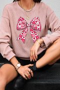 Valentine’s Day Bow Drop Shoulder Long Sleeve Sweatshirt - Hovatok