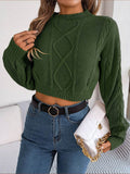 Cable-Knit Round Neck Cropped Sweater - Hovatok