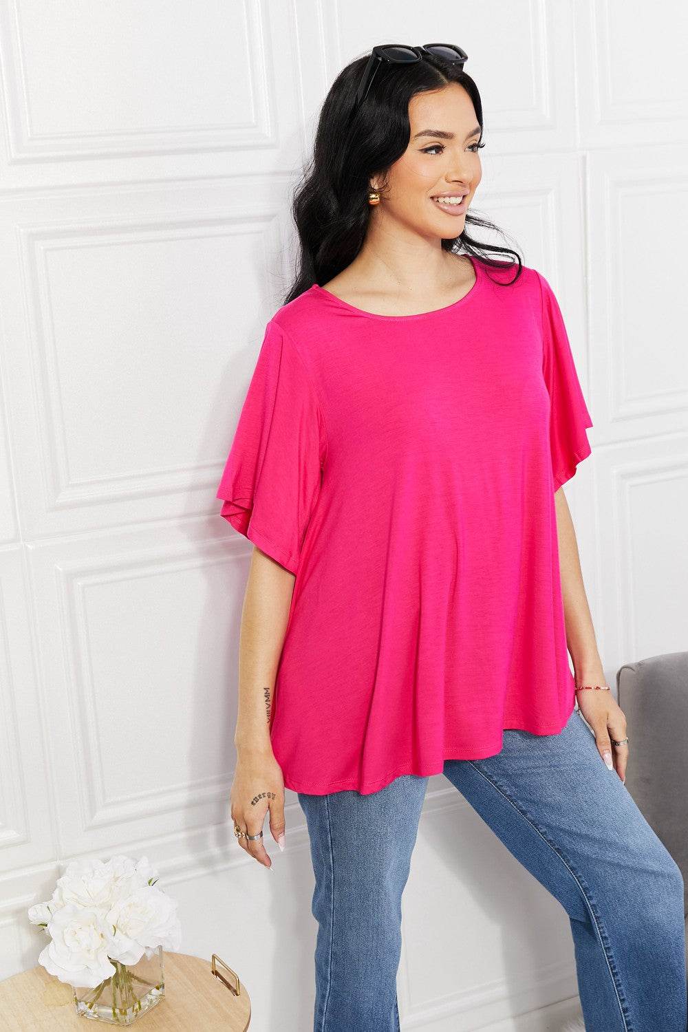 Yelete Full Size More Than Words Flutter Sleeve Top - Hovatok