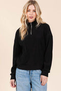 BOMBOM Quarter Zip Long Sleeve Sweatshirt with Pockets - Hovatok