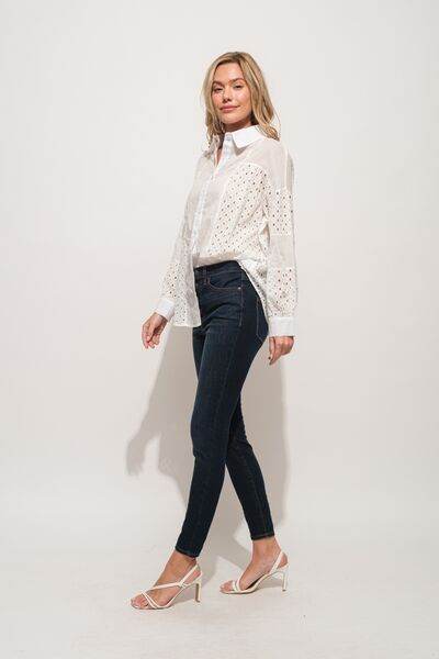 And The Why Eyelet Long Sleeve Button Down Shirt - Hovatok