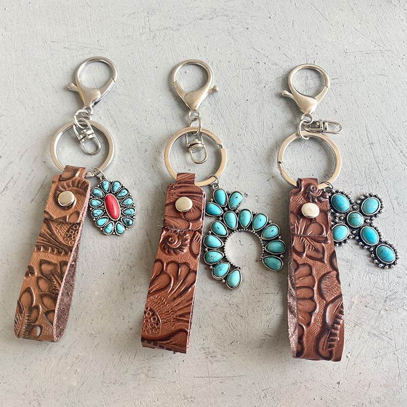 Turquoise Genuine Leather Key Chain - Hovatok