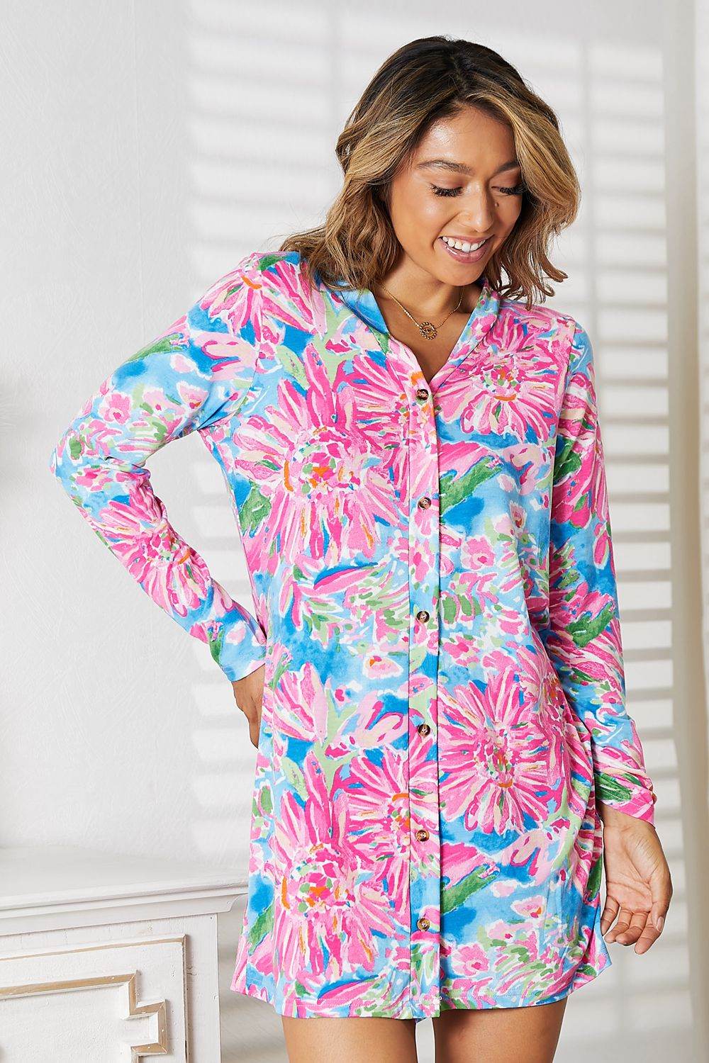 Double Take Floral Open Front Long Sleeve Cardigan - Hovatok