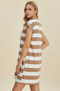 Basic Bae Full Size Striped Round Neck Cap Sleeve Mini Dress - Hovatok