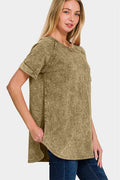 Zenana Heathered Round Neck Short Sleeve Top - Hovatok