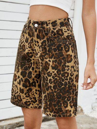 Leopard High Waist Denim Shorts - Hovatok